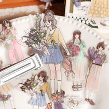Load image into Gallery viewer, PET Girl and Flower Stickers 30 Pcs Bullet Journal scrapbook planner sticker hobonichi bujo sticker creative journals craft art journal junk journal