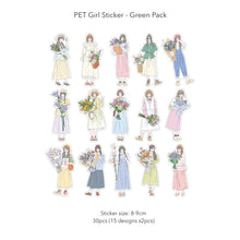 Load image into Gallery viewer, PET Girl and Flower Stickers 30 Pcs Bullet Journal scrapbook planner sticker hobonichi bujo sticker creative journals craft art journal junk journal