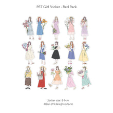 Load image into Gallery viewer, PET Girl and Flower Stickers 30 Pcs Bullet Journal scrapbook planner sticker hobonichi bujo sticker creative journals craft art journal junk journal