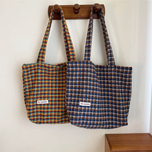 Load image into Gallery viewer, Soft Plaid Tote Bag Large Size cute cozy tote bag coquette brown grid pattern large tote bag laptop bag study bag school bag handbag shopping bag