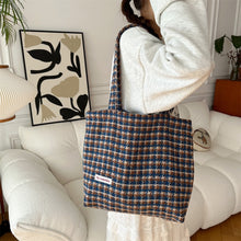 Load image into Gallery viewer, Soft Plaid Tote Bag Large Size cute cozy tote bag coquette brown grid pattern large tote bag laptop bag study bag school bag handbag shopping bag