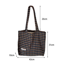 Load image into Gallery viewer, Soft Plaid Tote Bag Large Size cute cozy tote bag coquette brown grid pattern large tote bag laptop bag study bag school bag handbag shopping bag
