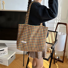 Load image into Gallery viewer, Soft Plaid Tote Bag Large Size cute cozy tote bag coquette brown grid pattern large tote bag laptop bag study bag school bag handbag shopping bag