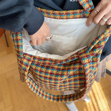 Load image into Gallery viewer, Soft Plaid Tote Bag Large Size cute cozy tote bag coquette brown grid pattern large tote bag laptop bag study bag school bag handbag shopping bag