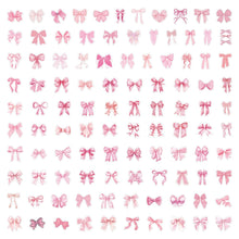 Load image into Gallery viewer, Pink Bow Sticker 100 Pcs Coquette Bow Stickers aesthetic lifestyle bullet journal scrapbook planner stickers journal decoration laptop stickers suitcase luggage stickers