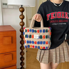 Load image into Gallery viewer, Soft cozy cute pom-pom Tote Bag small medium Size hedgehog journals stationery shop cute journal bag journal organiser cute hand bag purse