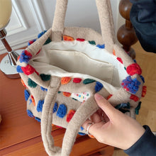 Load image into Gallery viewer, Soft cozy cute pom-pom Tote Bag small medium Size hedgehog journals stationery shop cute journal bag journal organiser cute hand bag purse