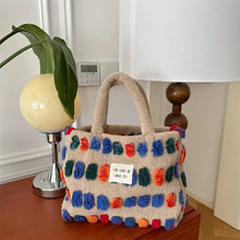 Load image into Gallery viewer, Soft cozy cute pom-pom Tote Bag small medium Size hedgehog journals stationery shop cute journal bag journal organiser cute hand bag purse