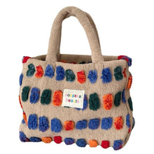 Load image into Gallery viewer, Soft cozy cute pom-pom Tote Bag small medium Size hedgehog journals stationery shop cute journal bag journal organiser cute hand bag purse