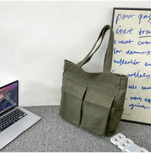 Load image into Gallery viewer, Canvas Tote Bag Large Size hedgehog journals stationery shop cute canvas bag army green olive green