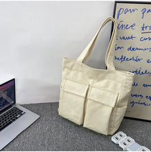 Load image into Gallery viewer, Canvas Tote Bag Large Size hedgehog journals stationery shop cute canvas bag beige white