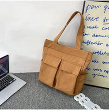 Load image into Gallery viewer, Canvas Tote Bag Large Size hedgehog journals stationery shop cute canvas bag brown mustard