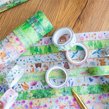Load image into Gallery viewer, Washi Tape spring flowers and animals green 10 pack Bullet Journal Decoration Scrapbooking creative journaling