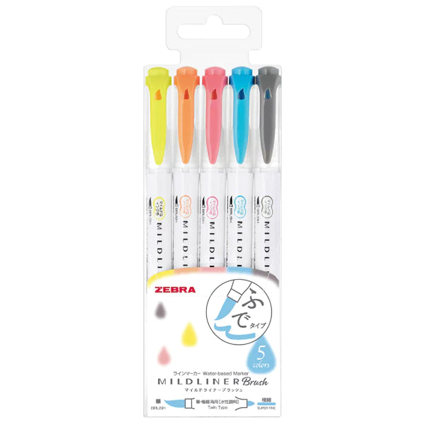 Zebra Mildliner Double-Sided Brush Pens Blue Pack Colour Set