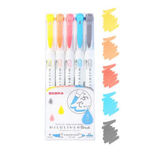 Load image into Gallery viewer, zebra mildliner brush pens blue pack bullet journal highlighter
