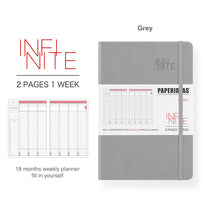 Load image into Gallery viewer, Paperideas 18 Month Timeline Weekly Planner A5 Hard Cover Notebook hobonichi grey