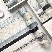 Load image into Gallery viewer, Washi Tape Black n White Geometric Bullet Journal Decoration Scrapbooking Set of 12