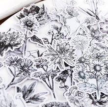 Load image into Gallery viewer, Black n White Plant Stickers 52Pcs Bullet Journal Scrapbooking Decoration