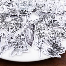 Load image into Gallery viewer, Black n White Plant Stickers 52Pcs Bullet Journal Scrapbooking Decoration