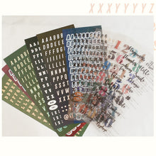 Load image into Gallery viewer, letters-and-nubmers-12-sheet-sticker-set bullet journal planner sticker hobonichi happy planners