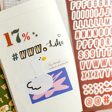 Load image into Gallery viewer, letters-and-nubmers-12-sheet-sticker-set bullet journal planner sticker hobonichi happy planners