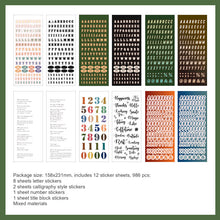 Load image into Gallery viewer, letters-and-nubmers-12-sheet-sticker-set bullet journal planner sticker hobonichi happy planners