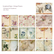 Load image into Gallery viewer, Vintage Scrapbook Paper 30 Sheet Vintage Flowers retro blooms traveler's notebook journal diary decoration