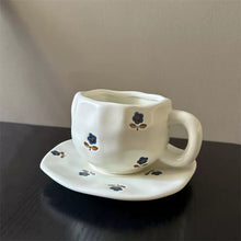 Load image into Gallery viewer, Blue Flower Coffee Mug and Saucer Set 300ml ceramic coffee cup with saucer
