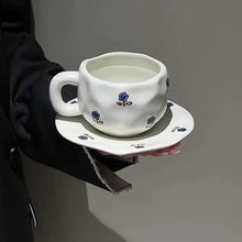 Load image into Gallery viewer, Blue Flower Coffee Mug and Saucer Set 300ml ceramic coffee cup with saucer