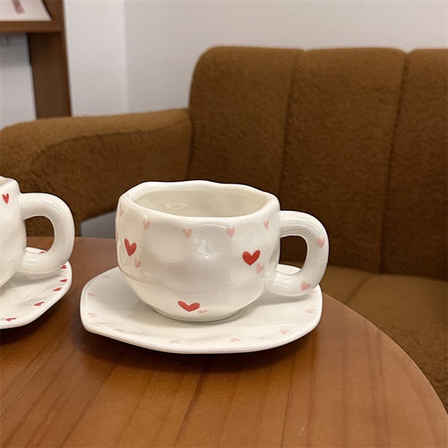Red and Pink Heart Coffee Mug and Saucer Set 300ml ceramic coffee cup with saucer