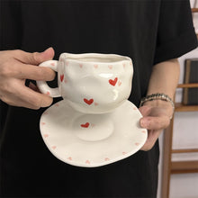 Load image into Gallery viewer, Red and Pink Heart Coffee Mug and Saucer Set 300ml ceramic coffee cup with saucer