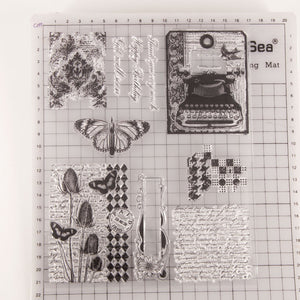 Clear_stamp_vintage_scrapbook_journal_craft_supply flowers and butterfly