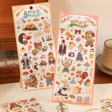 Load image into Gallery viewer, Forest friends PET Sticker Sheets 12pcs whimsical storybook animals bullet journal  hobonichi planner stickers scrapbook cute stickers