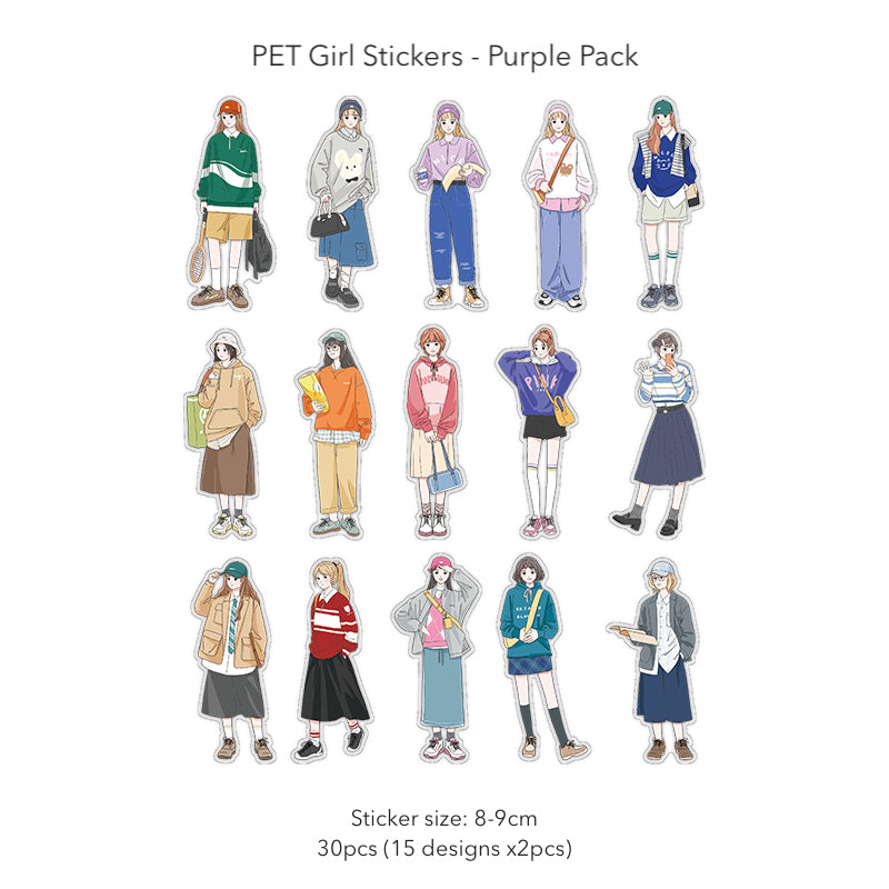 PET Girl Stickers 30 Pcs Bullet Journal scrapbook planner sticker hobonichi bujo sticker creative journals craft