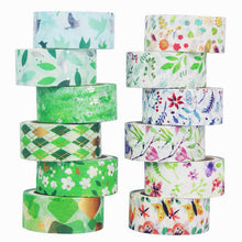 Load image into Gallery viewer, Green Spring Floral Washi Tape 12 Pack bullet journal scrapbook junk journal stickers green washi tapes floral washi tapes