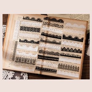 PET Lace Sticker Book 30 Sheets black and white