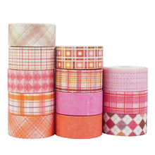 Load image into Gallery viewer, Pink and Orange Plaid Washi Tape | 12 Pack Bullet journal planner scrapbook stickers junk journal washi tape pink washi tapes cute stickers
