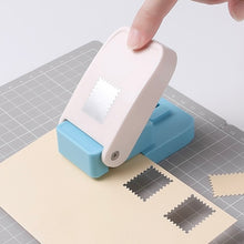 Load image into Gallery viewer, Rectangular Stamp Puncher stamp clipper bullet journal junk journal with me planner sticker cutout white and blue