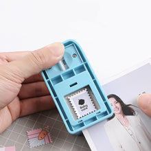 Load image into Gallery viewer, Rectangular Stamp Puncher stamp clipper bullet journal junk journal with me planner sticker cutout white and blue