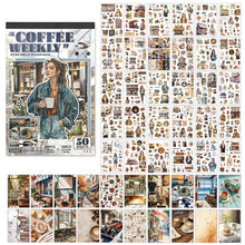 Load image into Gallery viewer, Retro Sticker Book 50 Sheets journal sticker scrapbook creative journal junk journal bullet journal planner vintage coffee themes
