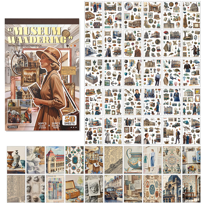 Retro Sticker Book 50 Sheets journal sticker scrapbook creative journal junk journal bullet journal planner vintage coffee themes