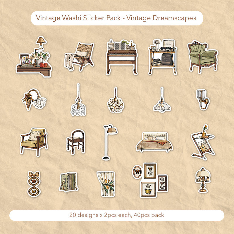 Vintage Washi Sticker Pack 40pcs scrapbooking creative journaling junk journal bullet journal planner sticker pack