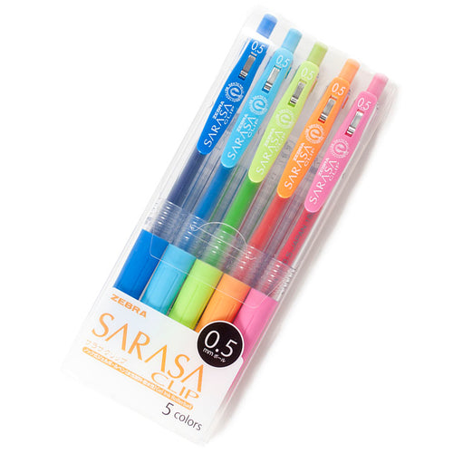 Zebra Sarasa Push Clip Gel Pen 5 Colour Set 0.5mm bullet journal notes taking office everyday writing