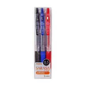 Zebra Sarasa Push Clip Gel Pen 3 Colour Set Black Blue Red 0.5mm bullet journal notes taking office everyday writing