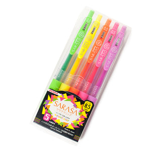 Zebra Sarasa Push Clip Gel Pen neon Colour 5 Set 0.5mm bullet journal notes taking office everyday writing