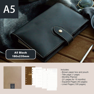 loose leaf notebook A5 vegan leather benz store bullet journal diary traveller's notebook black