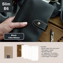 Load image into Gallery viewer, loose leaf notebook slim B6 vegan leather benz store bullet journal diary traveller&#39;s notebook black