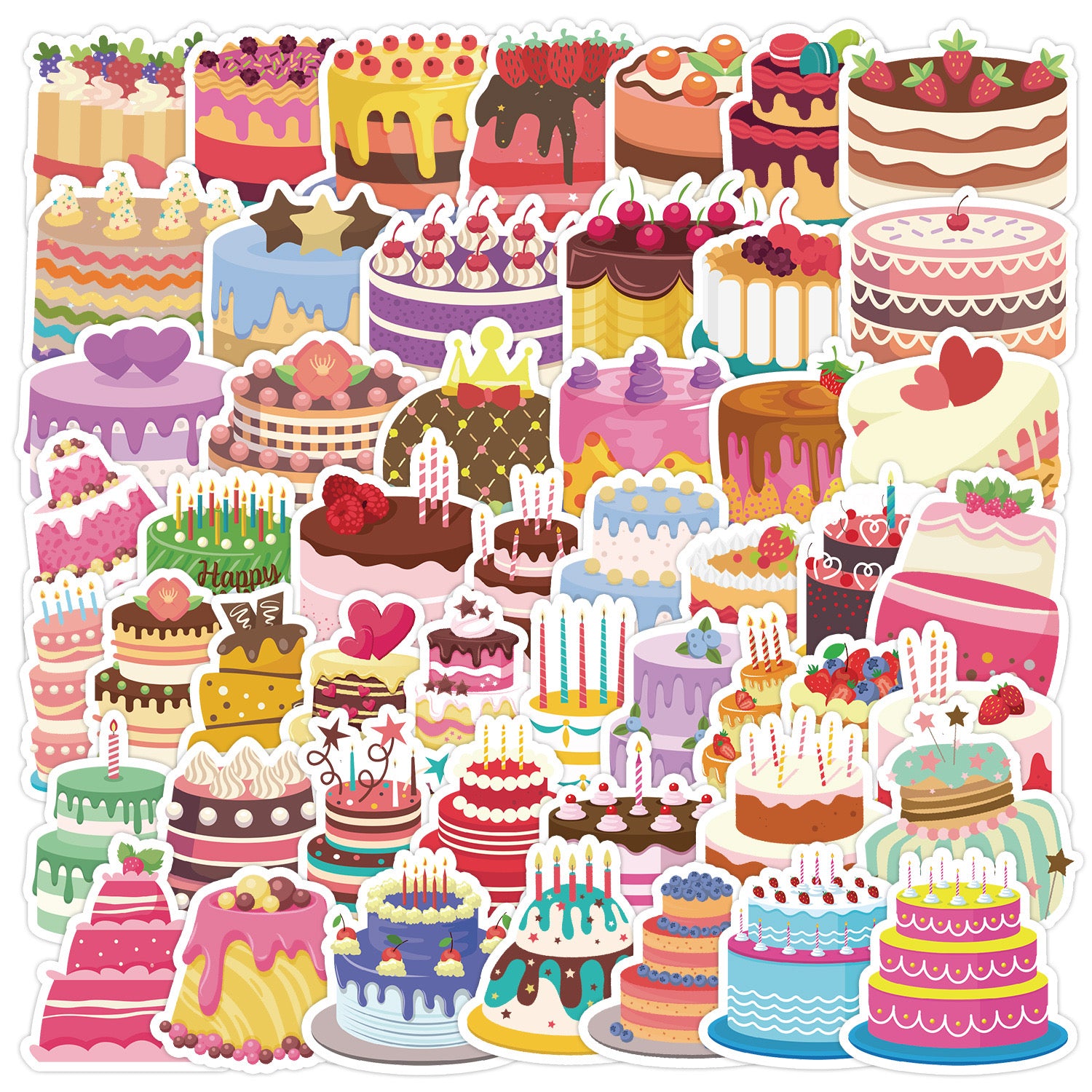 50pcs Happy Birthday Cake Stickers For Skateboard Scrapbook Stationery Cup  Laptop Car Scrapbooking Material Custom Sticker - AliExpress