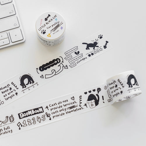 Washi Tape Little Black Cat - Cat Doodle bullet journal planner sticker creative journal cute stickers