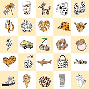 Cheetah Pattern Sticker Pack 50 Pcs Die Cut Animal Stickers bullet journal scrapbook art journaling